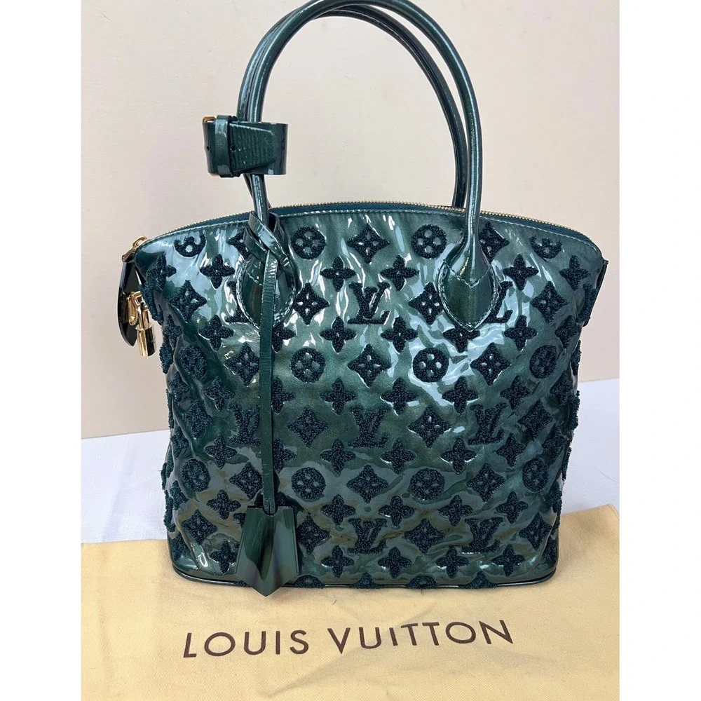 Louis Vuitton Lockit‎ MM Women Medium Green Excellent Monogram Tuile Patent Bag